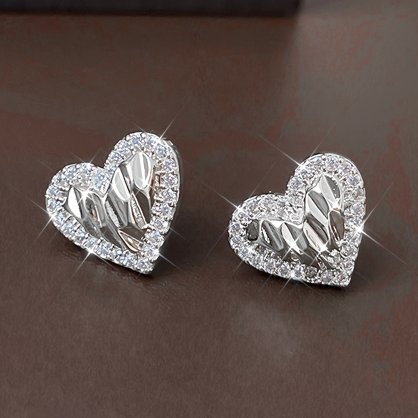 Pleated Rhinestone Love Earrings for Events